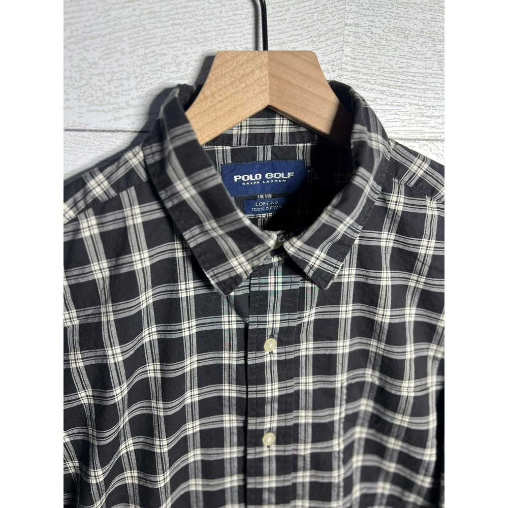 Polo Golf Ralph Lauren Shirt Mens L Black White Plaid Lofting Cotton Vintage